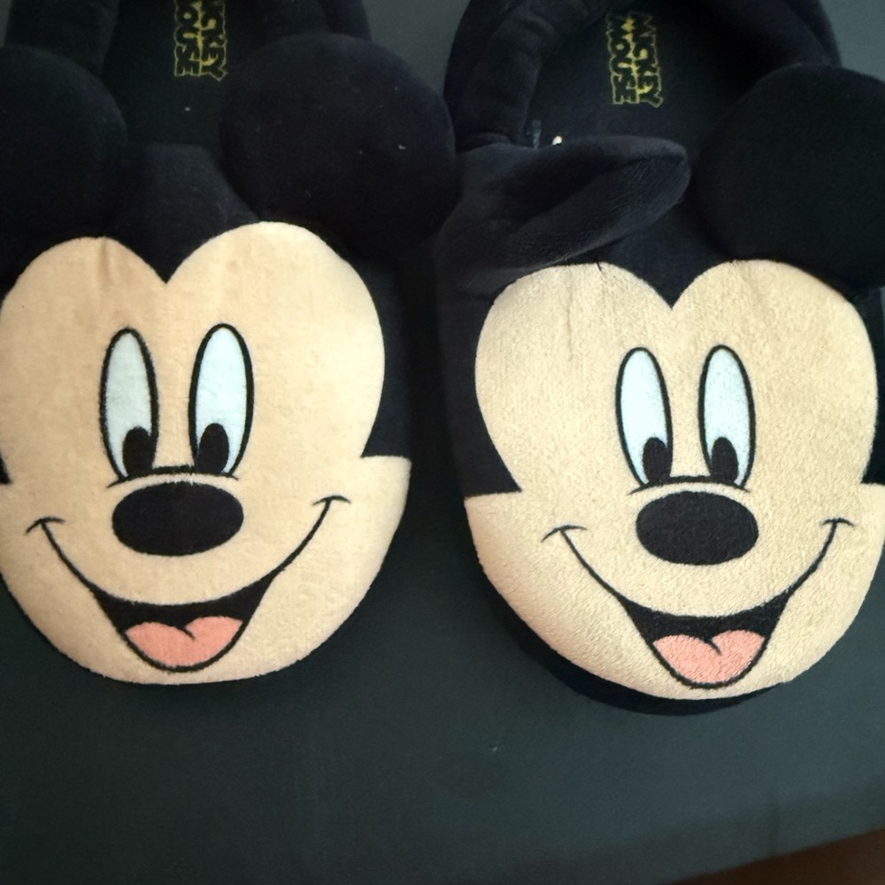 Disney Black and Cream Mickey Mouse Kids Slippers